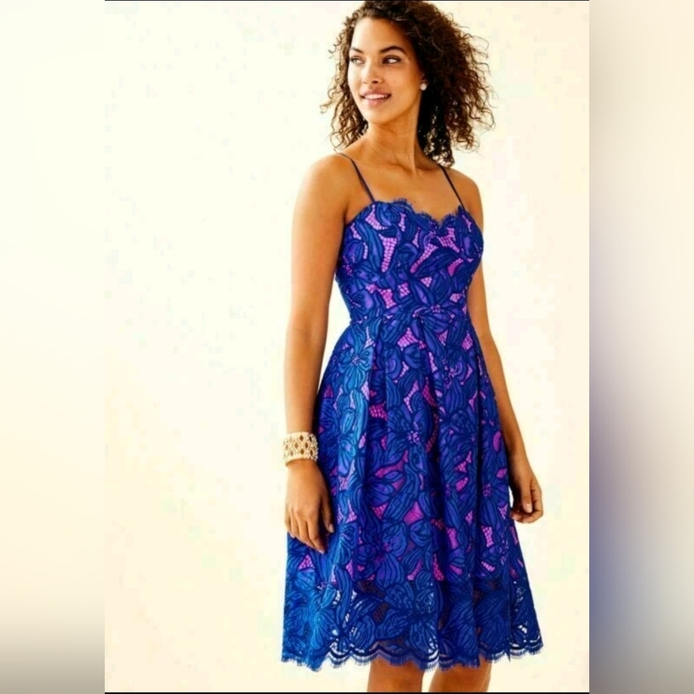 Lilly Pulitzer Vibrant Blue and Pink Midi Dress